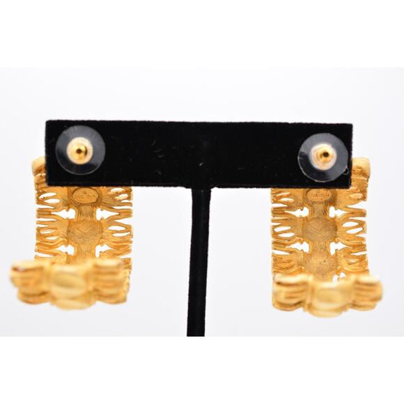 Givenchy Vintage Dangle Earrings Brushed Gold Rope Tassel Chunky Signed 80s Bin7 - Picture 10 of 12